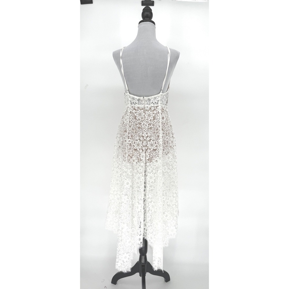 For‎ Love and Lemons White Lace Midi Dress Deep V Neck Size M Sheer Fairy Bride - Picture 4 of 16